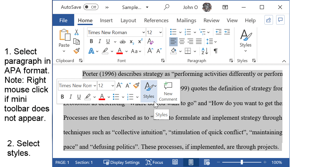 The APA Paragraph Style In Word Is Easily Created Reuse To Save Time 