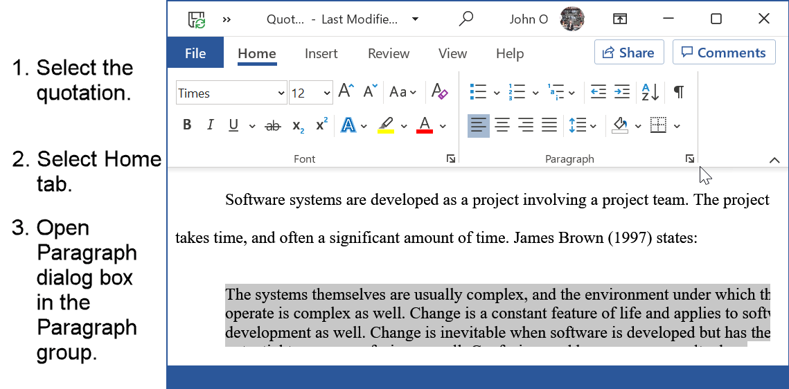 Microsoft Word 2016 APA format quote