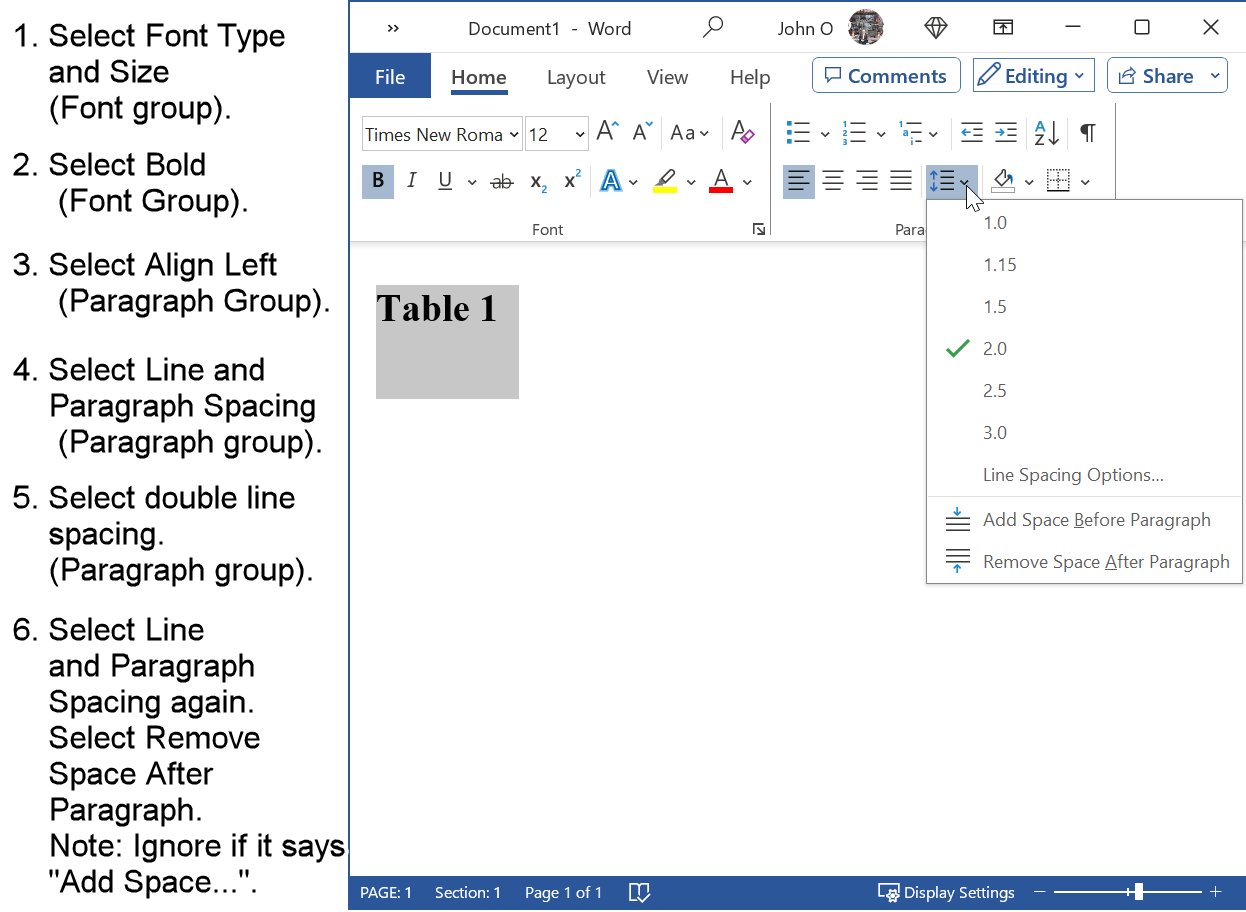 APA Format For A Table Using Microsoft Word