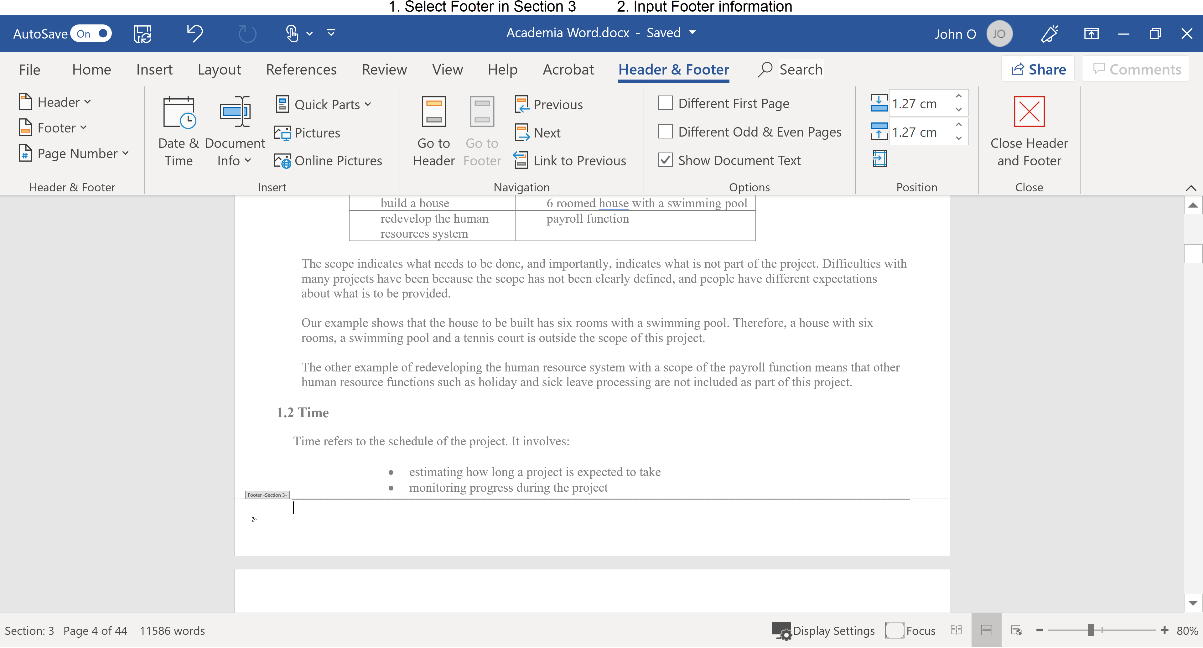 Footers In Word Documents
