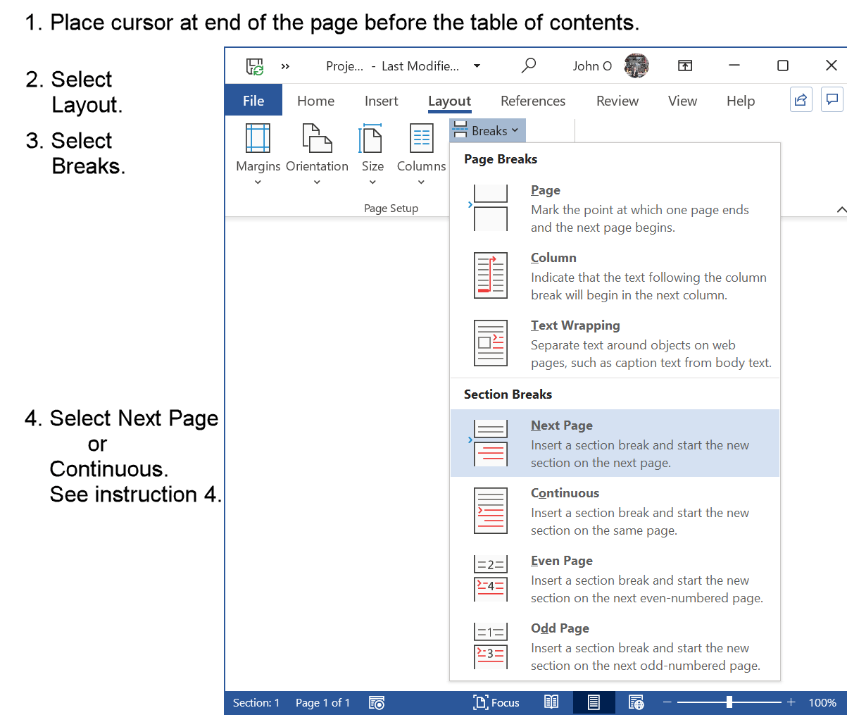 Create A Table Of Contents With Roman Numeral Page Numbers 