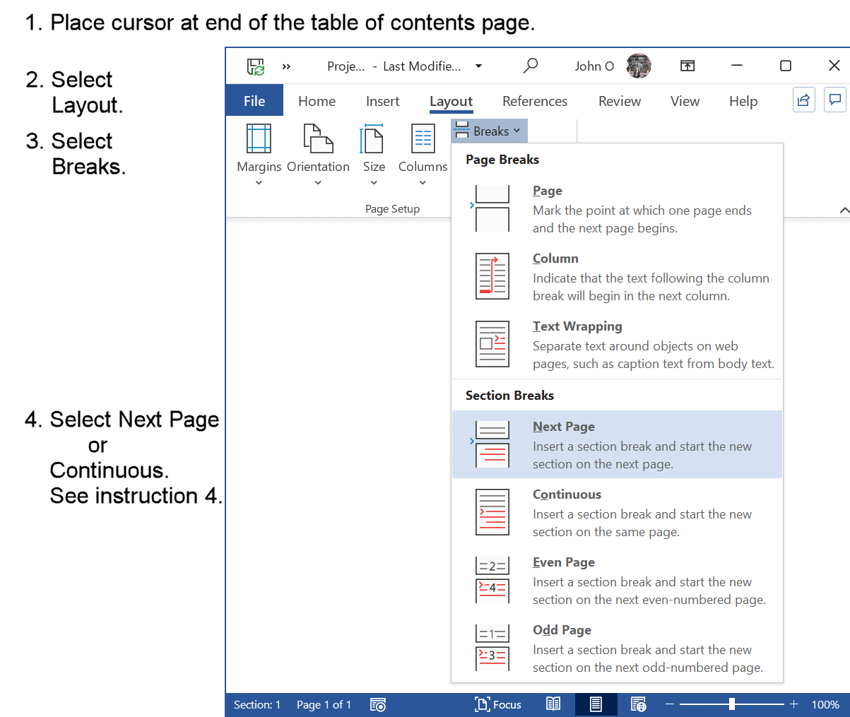 Create A Table Of Contents With Roman Numeral Page Numbers 